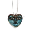 Unique jewelry, turquoise blue heart pendant. Original art pendant, OOAK handmade heart necklace. Great gift for sea and ocean lovers
