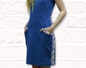 Blue Spring Dress , Sleeveless Dress , Shift Dress , Elegant Dress, Dress With Pockets , Casual Dress