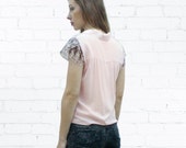 Pink Elegant Blouse , Spring Blouse , Buttoned Blouse , Short Sleeve Top , Petal Sleeve , Pastel Blouse , Pale Pink Blouse