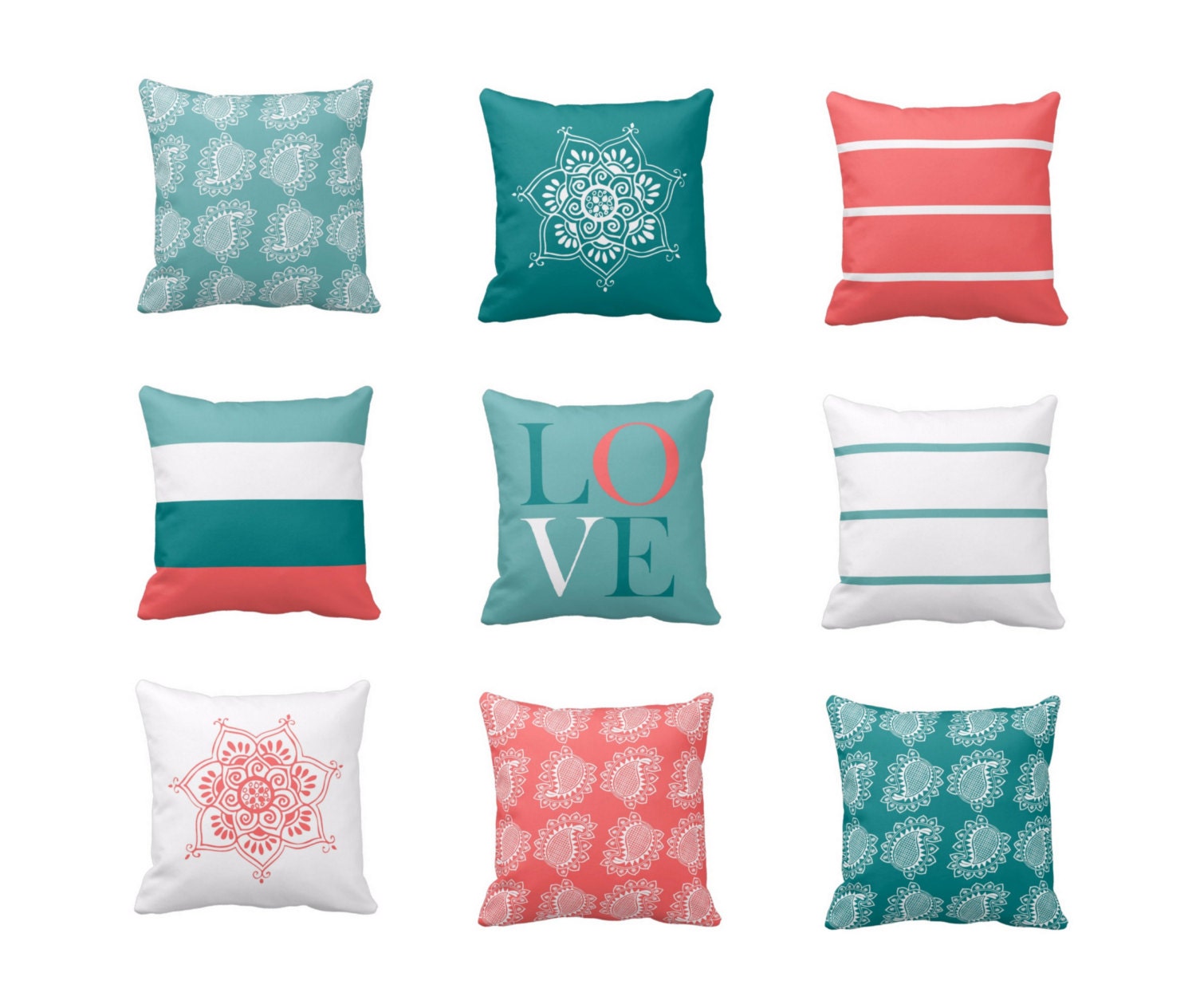 Decorative Pillow Cover Coral Teal Sapphire by HLBhomedesigns