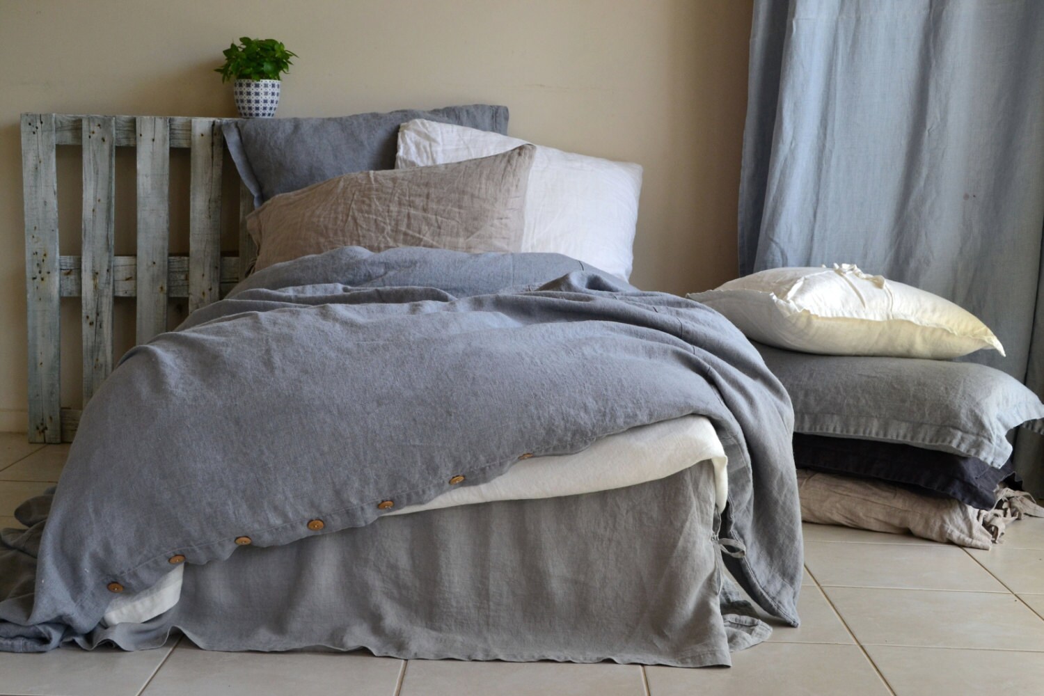 Pure linen duvet cover. Dove Grey Stonewashed Heavy Weight