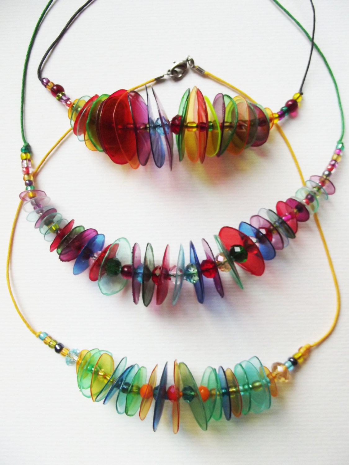 Colourful plastic necklaces. Sustainable jewelry. by Gurgulche