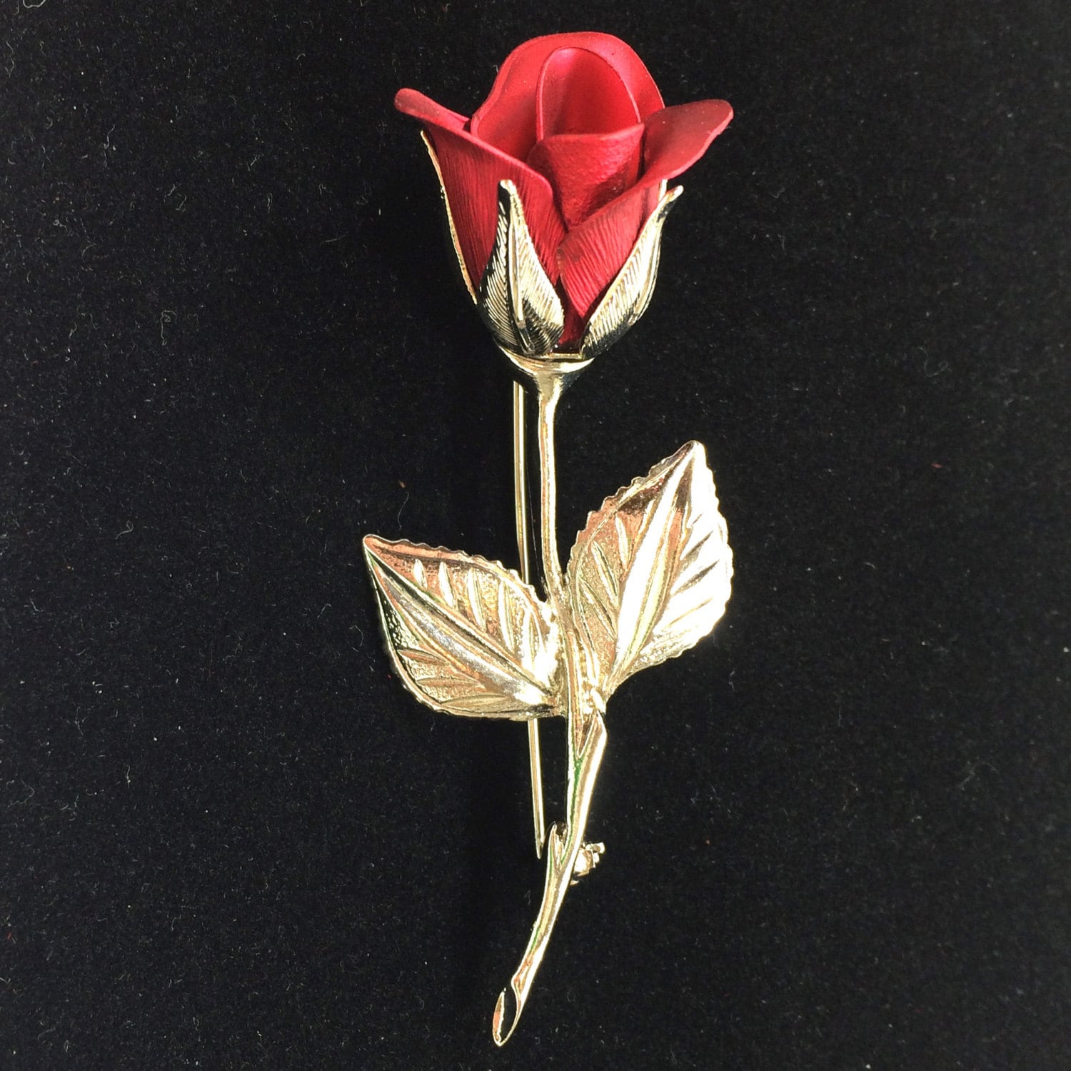 Vintage Giovanni Red Rose Brooch With Silver Tone Pin