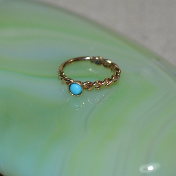 Gold Nose Ring 20g - Tragus Ring 2mm Turquoise - Forward Helix Earring - Cartilage Earring - Rook Jewelry - Daith Jewelry - Conch Earring