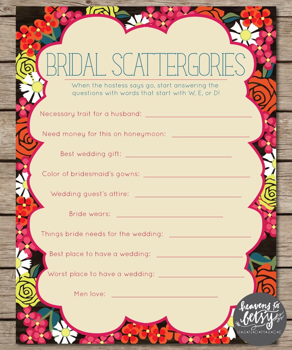 fiesta floral scattergories bridal shower wedding game