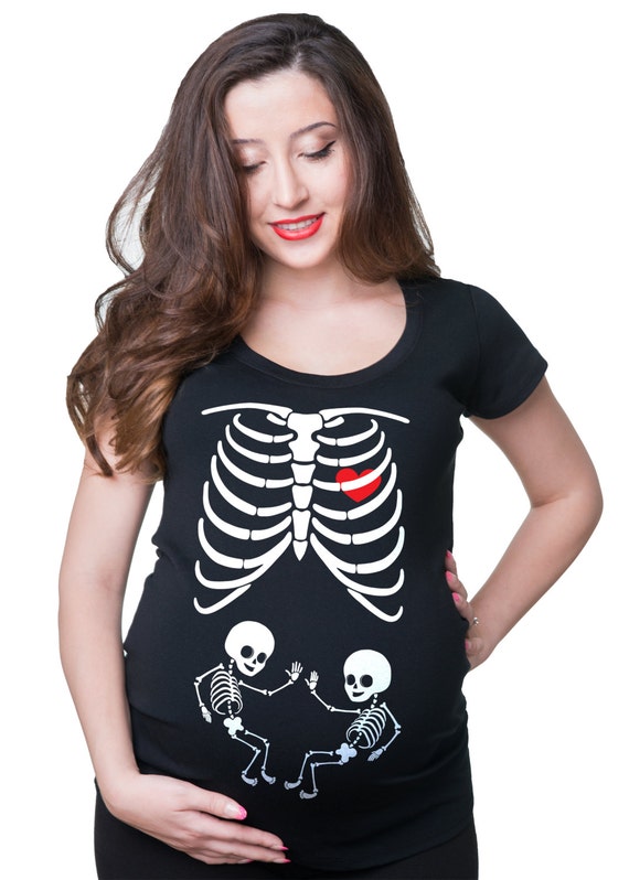 Maternity Tee Shirt Skeleton Twins X-ray Baby Funny Cute