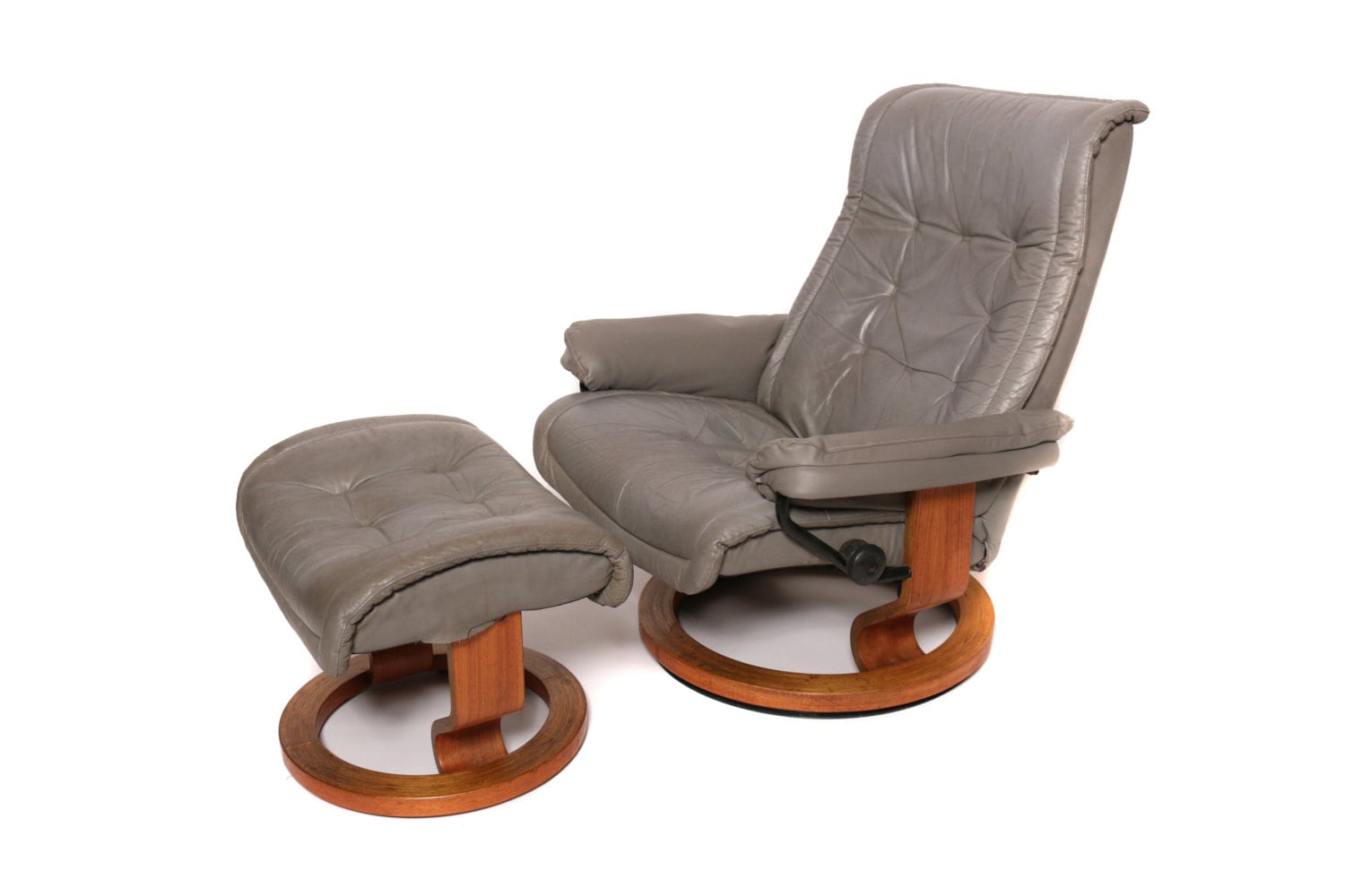 Ekornes Stressless Chair and Ottoman Vintage Danish Modern Grey