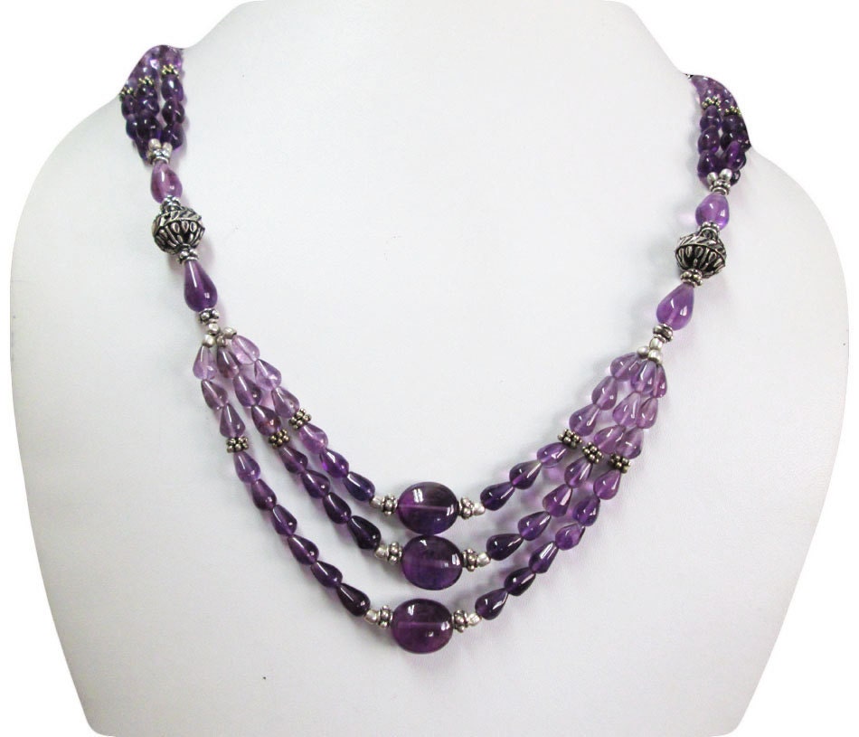 Amethyst beads necklace with Sterling by BeadsAndChips on Etsy