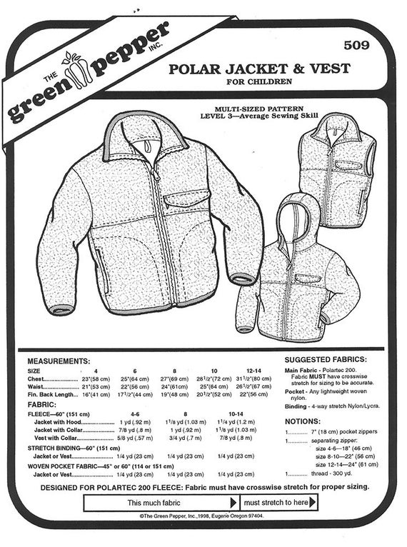 Sewing Pattern Children's Polar Fleece Jacket Pattern