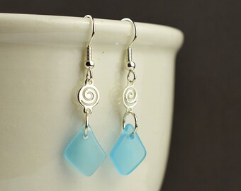 Light blue sea glass earrings danlge earrings seaglass earrings seaglass jewelry sea glass jewelry handmade jewelry beach glass gifts