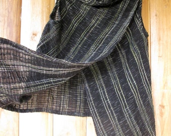 Hand dyed cotton- Black-Geen Stripe-Asymmetric Tunic
