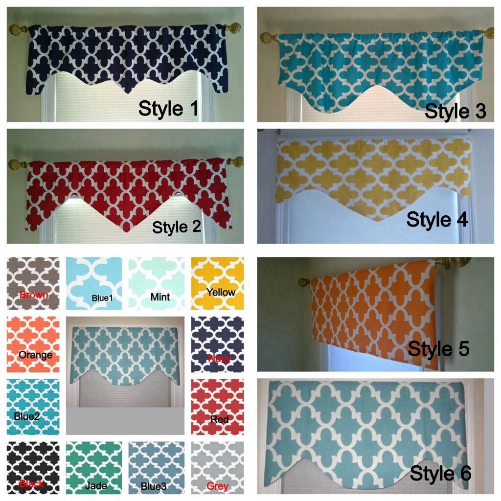 Brown window valance valance Moroccan print scalloped window