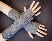 Fingerless Gloves, Handmade Wrist Warmers, Adjustable Length Arm Warmers, Mitts, Weave Hand Warmers in Fleece by Grey Matter