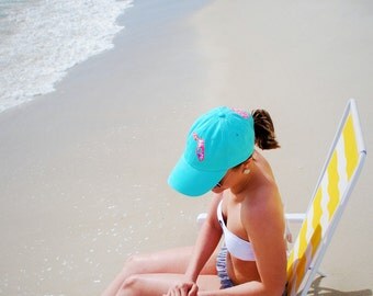 Preppy mint Adams Monogrammed hat with Lilly Pulitzer fabric