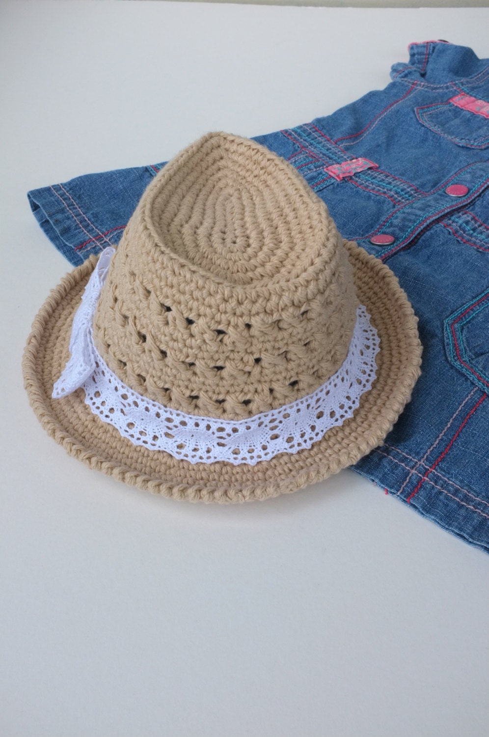 Baby Girl Fedora Hat Crochet Toddler Fedora Cotton Summer Hat