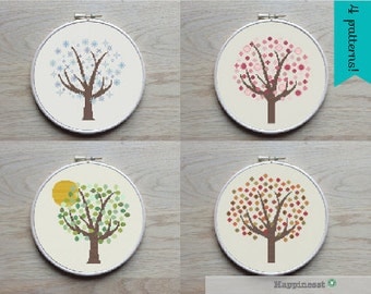4 cross stitch patterns tree, 4 seasons, PDF pattern ** instant download**