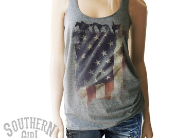 American Flag Tank With Horses Red White Blue Patriotic American Flag Tank With Horses Red White Blue Patriotic