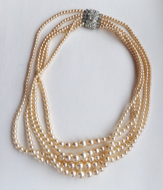 1950's Five Strand Graduated Faux Pearl Necklace by DaisysCabinet