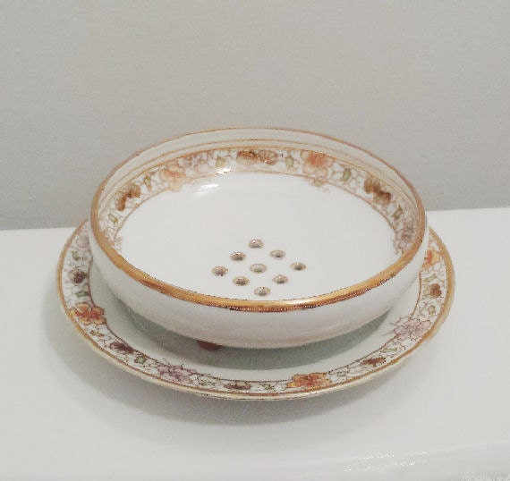 Strainer footed Berry Bowl and Plate RC Nippon 18k Gold
