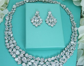 CZ Wedding Necklace Set, CZ Bling Jewelry Set, bridal jewelry, wedding jewelry, bling cz jewelry, cubic zirconia, wedding accessories