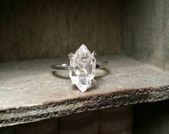 Herkimer Diamond Ring Quartz Crystal- Sterling Silver