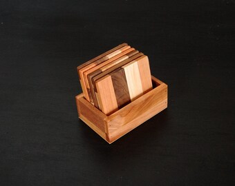 Striped Wooden Coasters - Maple, Cherry Walnut - Set of 4 or 6 boxed - Hardwood Handmade in Vermont