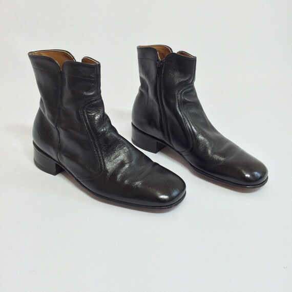 70s Black Leather Ankle Boots Mod Beatle Boot by TigerStyleVintage
