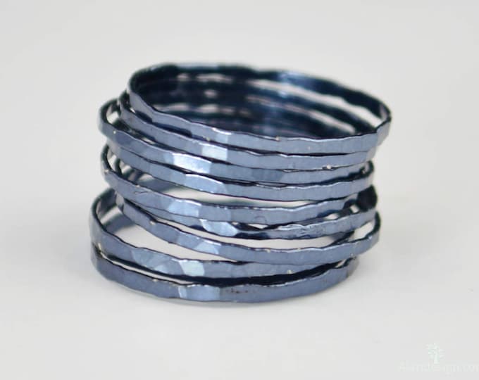 Set of 5 Super Thin Gunmetal Silver Stackable Rings, Gunmetal Ring, Gunmetal Jewelry, Gunmetal Band, Stacking Ring Set, Set of Rings