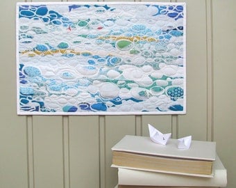 Wall Hanging Quilt - White Sea - Fiber Art - Fabric Art - Wall Art - Wall Art Quilt - Art Quilt - Wall Hanging - Quilt - Home Decor