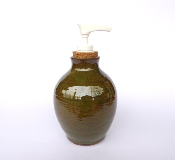 Cork+Pump+for+Soap+Dispenser Soap Pump, Hand Made Ceramic Soap Dispenser Bottle in Green, Olive ...