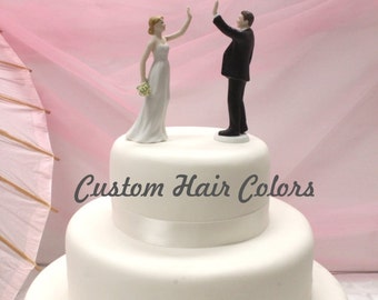 Custom Wedding Cake Topper - Joyful Bride and Groom - High Five Wedding Cake Topper - High Five Bride - High Five Groom - Humorous - Fun