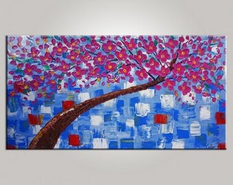 XL Oil Painting 48" Canvas Framed Art Original Painting Abstract Art Impasto Texture Palette Knife Art Canvas Painting Flower Tree Painting