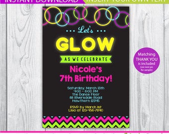 glow invitation / glow in the dark invitation / glow invite / glow in the dark invite / neon invitation / INSTANT DOWNLOAD