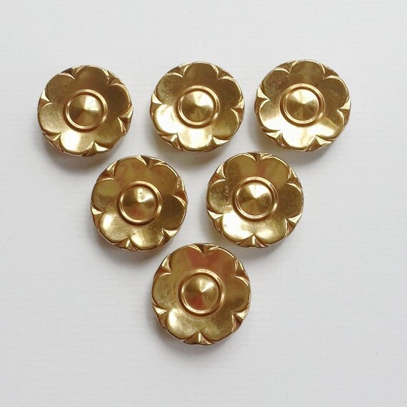 Art deco metal buttons flower shaped brass