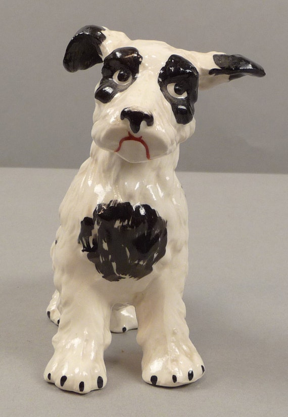 Vintage Hand Painted Ceramic Dog Figure Figurine Czech