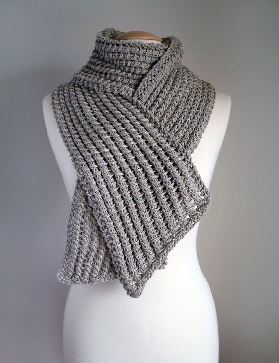Hand Knit chunky scarf unisex warm gray scarf long lace