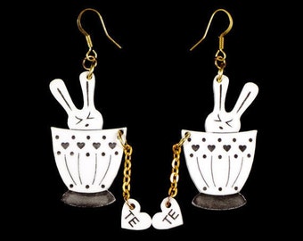 Bunny Earrings, Sweet Kawaii Design, Most Popular Item, Cute Tea Cup Earrings, Bunny Jewelry, Handmade Bunny Earrings, Acrylic Bunny