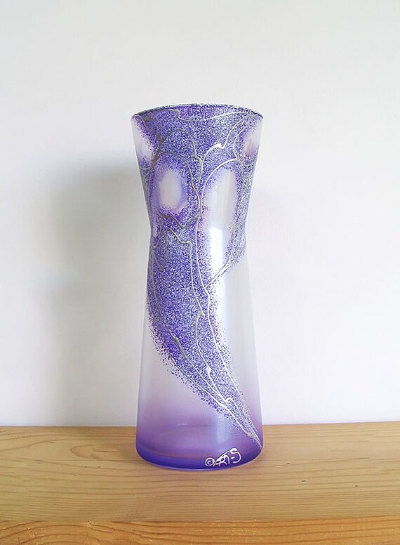 Items similar to Purple glass vase. Hand painted light purple vase