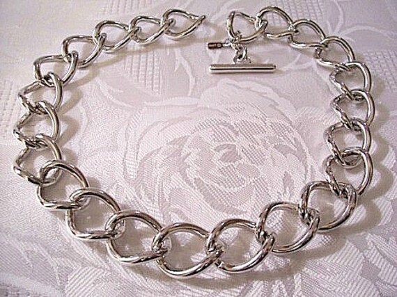 Monet Big Curb Link Chain Necklace Choker Silver Tone Vintage