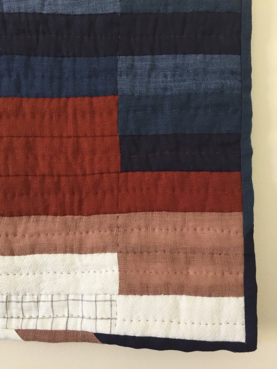 Hand sewn quilted linen wall hanging