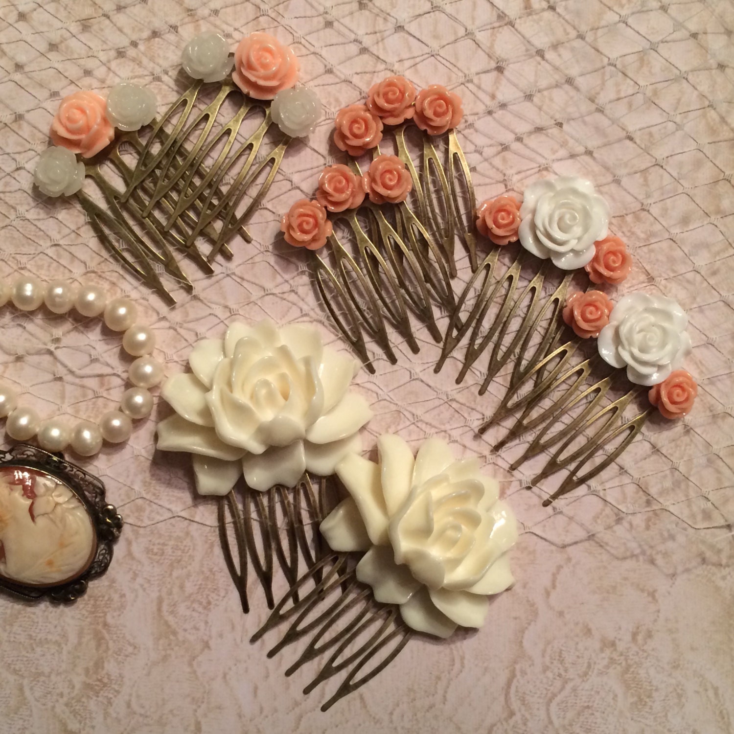 Floral Bridal Hair Combs Pair by 6CoolCats on Etsy