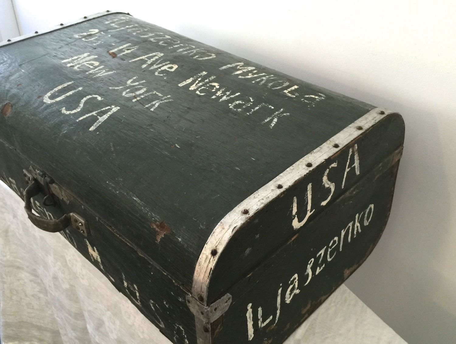 Antique Steamer Trunk army trunk wooden trunk WW II World