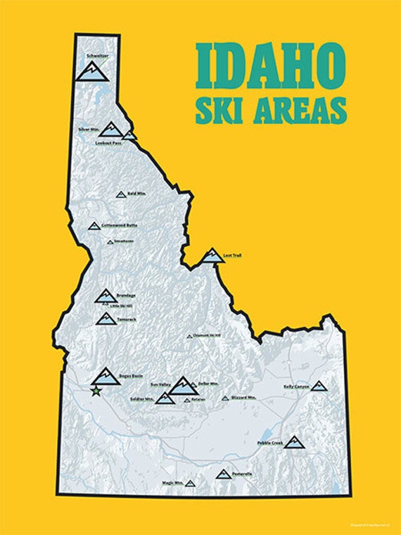 Idaho Ski Resorts Map 18x24 Poster 408