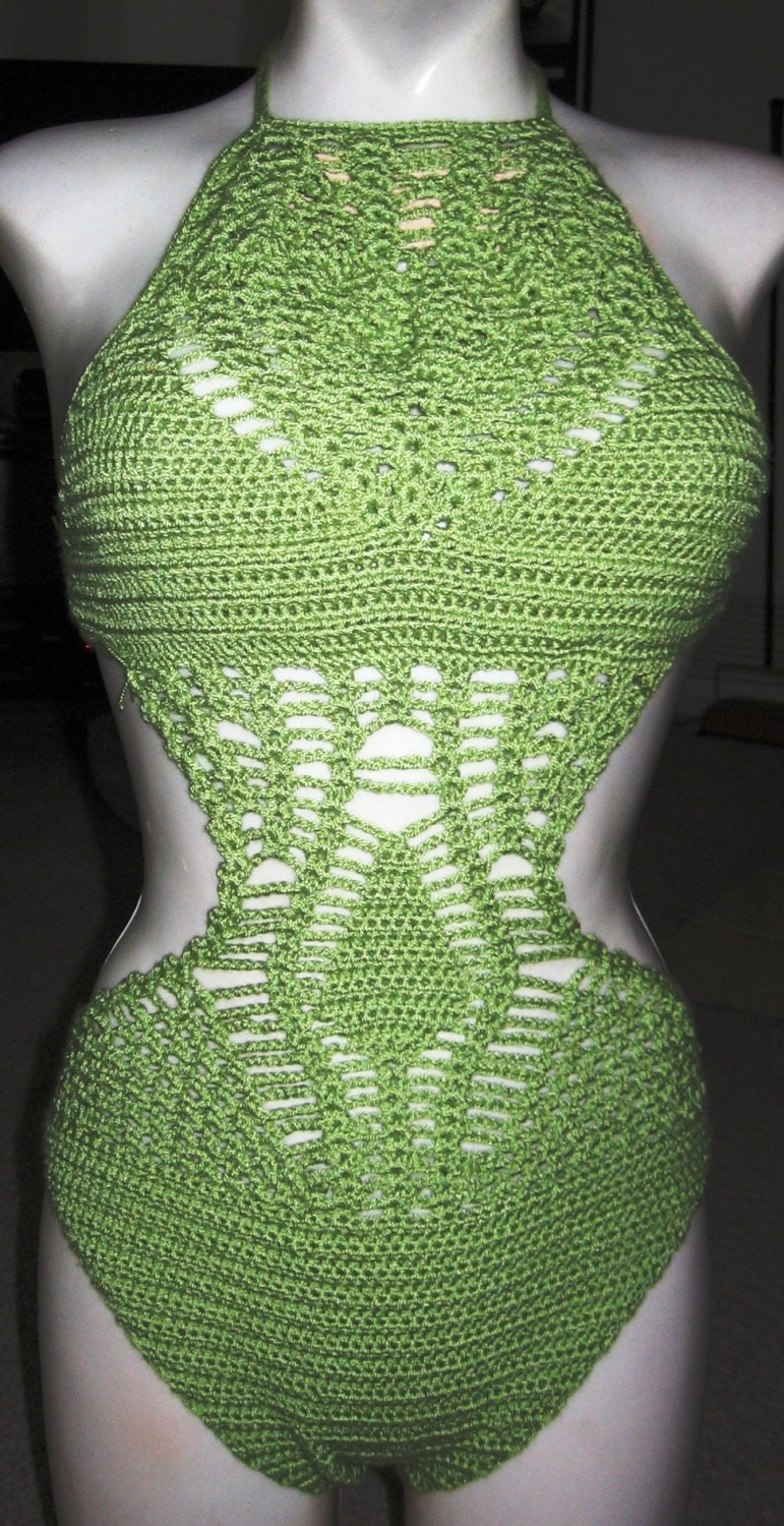 Sexy Handmade Crochet Mint Green High Neck Pineapple Monokini