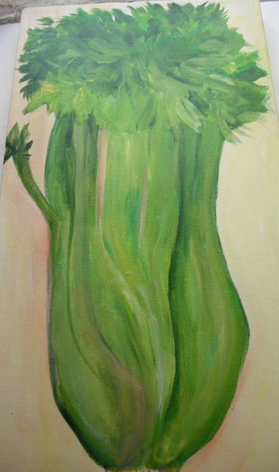 Celery Original Painting on Canvas Kitchen by SharonFosterArt