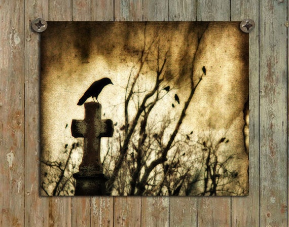 Items Similar To Ravens Art Crows In Graveyard Aged Art Image