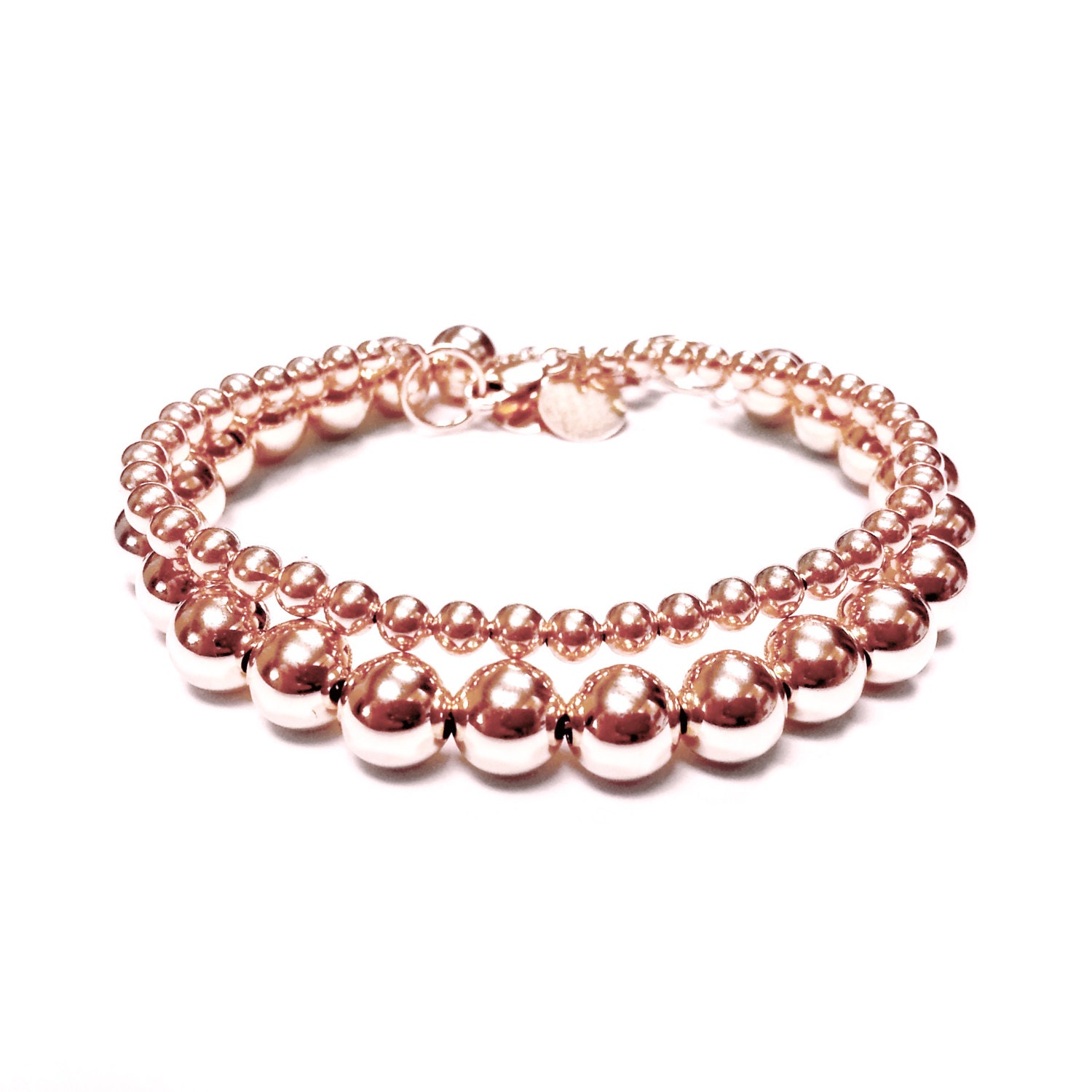 Set of Two 2 Bead Bracelets in 14K Rose Gold Filled 4mm