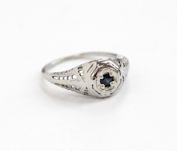 Sale - Antique 18k White Gold Created Sapphire Ring- Size 6 1/2 ...