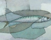 Cornish Mackerel, Abstract Fish Painting, Signed Giclee Art Print 20x10 inches