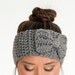 Heather Gray Chunky Crochet Bow Headband, Crocheted Ear Warmer, Handmade Women's Knit Winter Accessory, Cozy Knitwear Headwrap